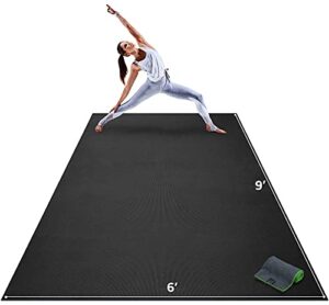 gorilla mats premium extra large yoga mat – 9' x 6' x 8mm extra thick & ultra comfortable, non-toxic, non-slip barefoot exercise mat – works great on any floor for stretching, cardio or home workouts