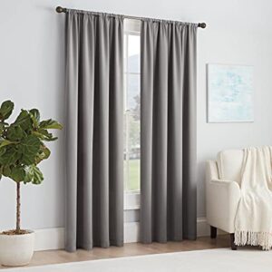eclipse solid thermapanel modern room darkening rod pocket window curtain for bedroom (1 panel), 54 in x 84 in, grey