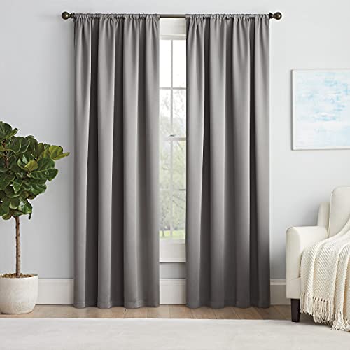 Eclipse Solid Thermapanel Modern Room Darkening Rod Pocket Window Curtain for Bedroom (1 Panel), 54 in x 84 in, Grey