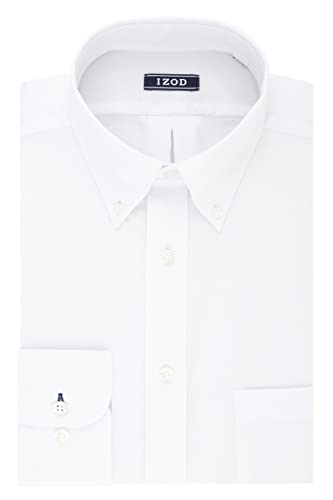 IZOD mens Regular Fit Stretch Solid Button Down Collar Dress Shirt, White, 16 -16.5 Neck 34 -35 Sleeve Large US