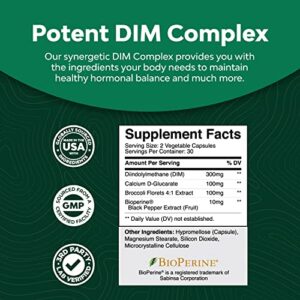 Extra Strength Diindolylmethane DIM Supplement - 300mg DIM Complex Men and Womens Hormone Balance Supplement with DIM SGS and Calcium D-Glucarate - Herbal DIM Supplement for Men and Women 30 Servings