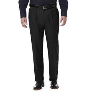 haggar mens premium comfort classic fit pleat expandable waist dress pants, black, 36w x 30l us