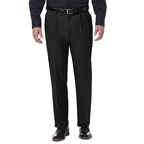 Haggar mens Premium Comfort Classic Fit Pleat Expandable Waist Dress Pants, Black, 36W x 30L US