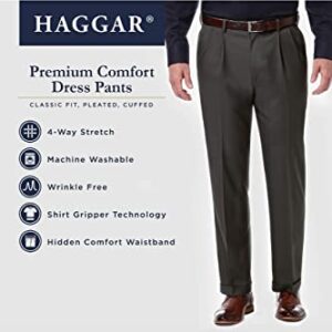 Haggar mens Premium Comfort Classic Fit Pleat Expandable Waist Dress Pants, Black, 36W x 30L US