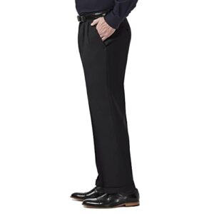 Haggar mens Premium Comfort Classic Fit Pleat Expandable Waist Dress Pants, Black, 36W x 30L US