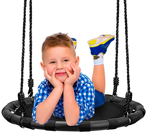 Sorbus Saucer Tree Swing - Kids Outdoor Disc Round Swing - 24" Heavy Duty 220lbs Seat - Easy Install Flying Saucer Web Circle Swing - Perfect for Gift, Playground, Backyard, Indoor/Outdoor Tire Swing