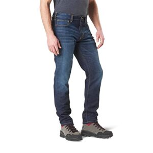 5.11 Tactical Mens Defender-Flex Slim Fit Jeans, Bar Tack Construction, Utility Pockets, Dark Wash Indigo, 36x32, Style 74465