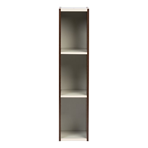 IRIS USA, Inc. 3-Tier Cubby Storage Bookshelf with Adjustable Shelves, 8" Width Stackable Easy Assembly Space Saving Shelving Unit Bookcase, Walnut Brown/White