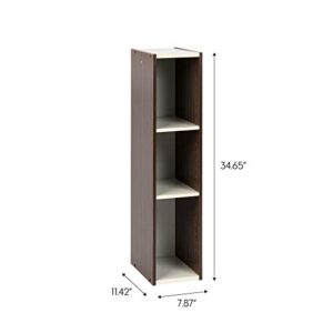 IRIS USA, Inc. 3-Tier Cubby Storage Bookshelf with Adjustable Shelves, 8" Width Stackable Easy Assembly Space Saving Shelving Unit Bookcase, Walnut Brown/White