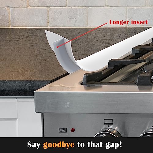 Silicone Stove Counter Gap Cover Kitchen Counter Gap Filler by Kindga 25" Long Gap Filler Sealing Spills Between Kitchen Appliances Washing Machine and Stovetop, Set of 2 (White)