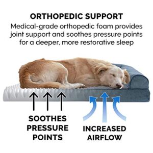 Furhaven Orthopedic Dog Bed for Medium/Small Dogs w/ Removable Bolsters & Washable Cover, For Dogs Up to 35 lbs - Sherpa & Chenille Sofa - Orion Blue, Medium