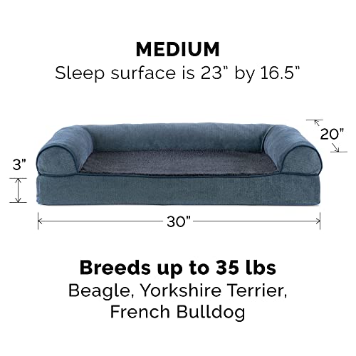 Furhaven Orthopedic Dog Bed for Medium/Small Dogs w/ Removable Bolsters & Washable Cover, For Dogs Up to 35 lbs - Sherpa & Chenille Sofa - Orion Blue, Medium