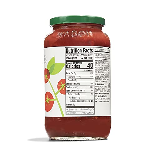 365 by Whole Foods Market, Organic Fat Free Marinara Pasta Sauce, 25 Ounce