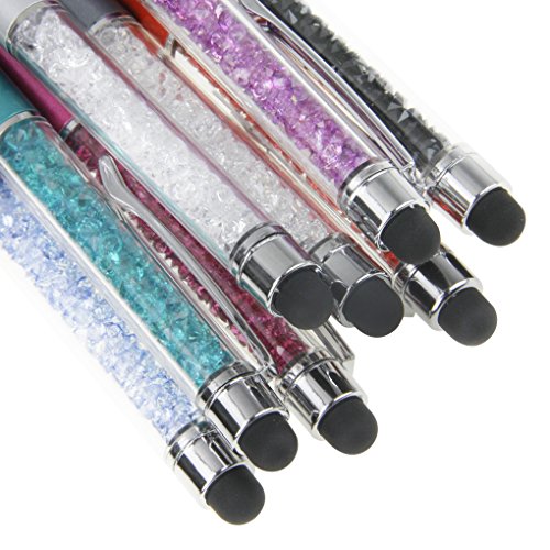 8pcs 2 in 1 Slim Crystal Stylus & Ballpoint Pens for Universal Touch Screen Devices for iPad iPhone, Samsung Galaxy, Tablets, Capacitive Pen, Black Ink Ball Point Pen