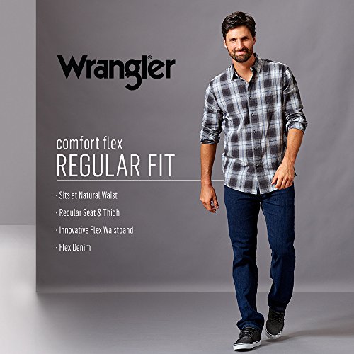 Wrangler Authentics Men's Regular Fit Comfort Flex Waist Jean, Dark Stonewash, 36W x 32L