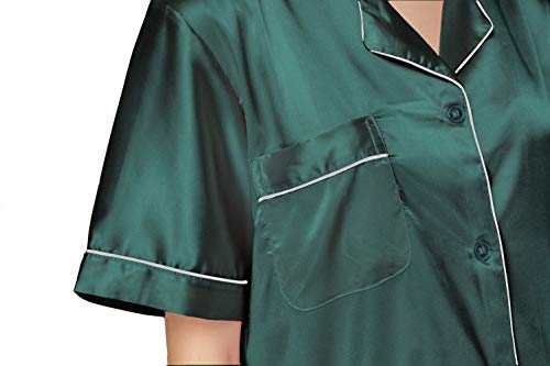 NANJUN Women's Satin Pajamas Sleepwear Short Button-Down Pj Set(green,l0)