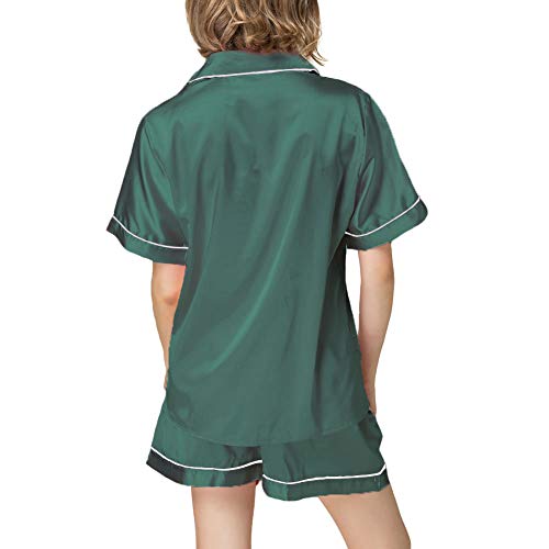 NANJUN Women's Satin Pajamas Sleepwear Short Button-Down Pj Set(green,l0)