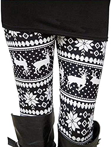 Uaderize Womens Ultra Soft Brushed Christmas Leggings Pants Reindeer Black and White L