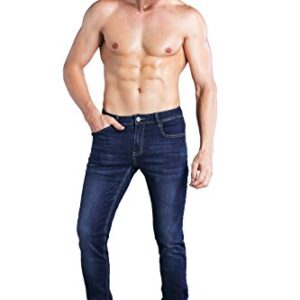 ZLZ Slim Fit Jeans, Men's Younger-Looking Fashionable Colorful Comfy Stretch Skinny Fit Denim Jeans, Blue Jeans Pants for Men Size 34