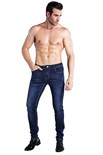 ZLZ Slim Fit Jeans, Men's Younger-Looking Fashionable Colorful Comfy Stretch Skinny Fit Denim Jeans, Blue Jeans Pants for Men Size 34