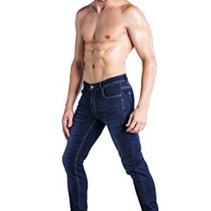 ZLZ Slim Fit Jeans, Men's Younger-Looking Fashionable Colorful Comfy Stretch Skinny Fit Denim Jeans, Blue Jeans Pants for Men Size 34