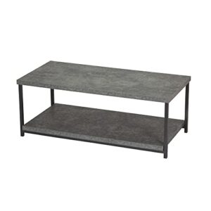 household essentials jamestown rectangular coffee table with storage shelf rustic slate concrete and black metal