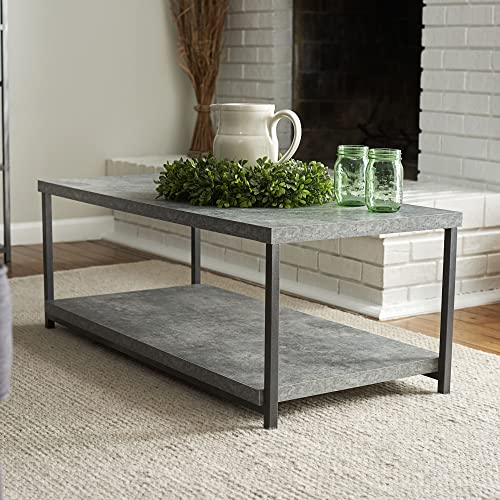 Household Essentials Jamestown Rectangular Coffee Table with Storage Shelf Rustic Slate Concrete and Black Metal