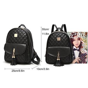 I IHAYNER Women's Simple Design Quilted Backpack Mini Backpack for Women 3 Pcs Leather Backpack Purse for Women Mini Backpack for Ladies Black
