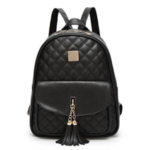 I IHAYNER Women's Simple Design Quilted Backpack Mini Backpack for Women 3 Pcs Leather Backpack Purse for Women Mini Backpack for Ladies Black