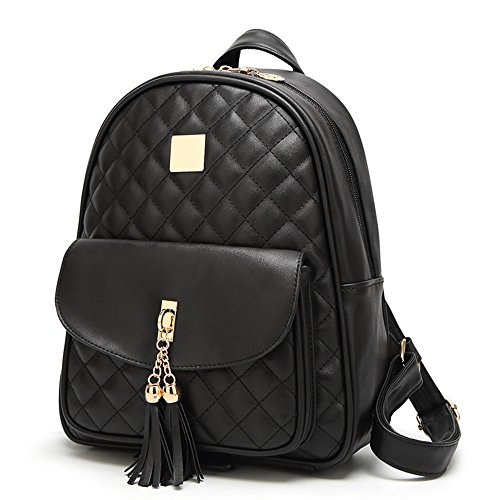 I IHAYNER Women's Simple Design Quilted Backpack Mini Backpack for Women 3 Pcs Leather Backpack Purse for Women Mini Backpack for Ladies Black