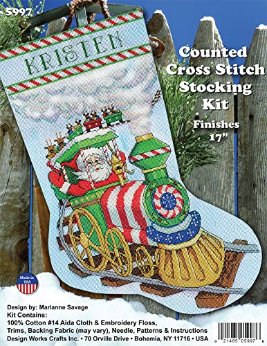 Tobin Santa's Train Cross Stitch Stocking Kit, 17" Long 14 Count