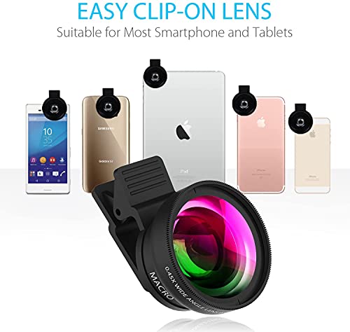 Cell Phone Camera Lens 2 in 1 Clip-on Lens Kit 0.45X Super Wide Angle & 12.5X Macro Phone Camera Lens for iPhone 8 7 6s 6 Plus 5s Samsung Android & Most Smartphones Black