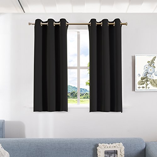 Aquazolax Blackout Curtain Panels for Bedroom Windows - Thermal Insulated Grommet Top Blackout Draperies and Drapes, 2 Panels, 42 inch Wide x 45 inch Long, Black