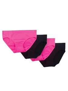 fruit of the loom girls' seamless bikini brief, 2-pack, neon pink/black hue 4-pack, xl