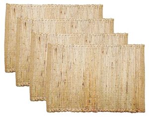 chardin home eco-friendly natural jute/hemp placemats 13''x''19, set of 4 natural/beige table mats | perfect for holidays, thanksgiving, christmas, or everyday meals