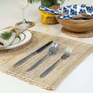 Chardin Home Eco-Friendly Natural Jute/Hemp Placemats 13''x''19, Set of 4 Natural/Beige Table Mats | Perfect for Holidays, Thanksgiving, Christmas, or Everyday Meals