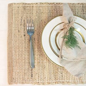 Chardin Home Eco-Friendly Natural Jute/Hemp Placemats 13''x''19, Set of 4 Natural/Beige Table Mats | Perfect for Holidays, Thanksgiving, Christmas, or Everyday Meals