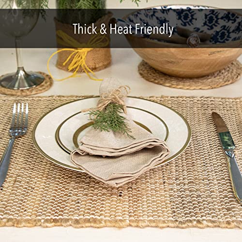 Chardin Home Eco-Friendly Natural Jute/Hemp Placemats 13''x''19, Set of 4 Natural/Beige Table Mats | Perfect for Holidays, Thanksgiving, Christmas, or Everyday Meals