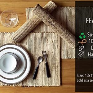 Chardin Home Eco-Friendly Natural Jute/Hemp Placemats 13''x''19, Set of 4 Natural/Beige Table Mats | Perfect for Holidays, Thanksgiving, Christmas, or Everyday Meals