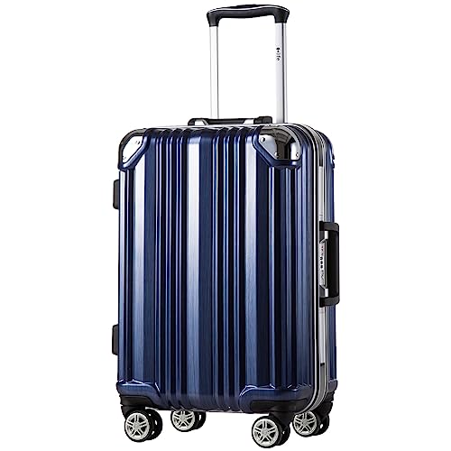 Coolife Luggage Aluminium Frame Suitcase TSA Lock 100% PC 20in 24in 28in (Blue, M(24in))