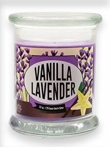 clearance priced ~ vanilla lavender scented soy wax 12oz glass jar candle by s&m web widgets