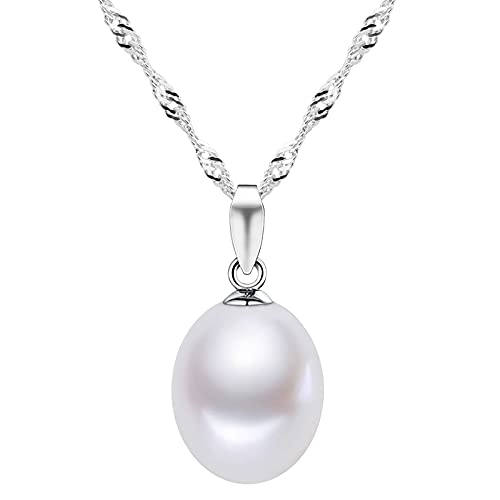 HXZZ Fine Jewelry Women Gifts 925 Sterling Silver Freshwater Cultured Teardrop White Pearl Pendant Necklace Single Pearl Anniversary Birthday for Women girlfriend Girls