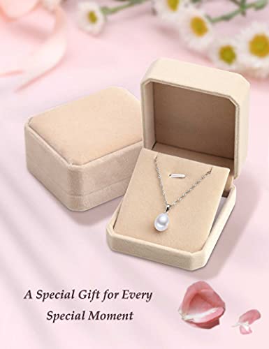 HXZZ Fine Jewelry Women Gifts 925 Sterling Silver Freshwater Cultured Teardrop White Pearl Pendant Necklace Single Pearl Anniversary Birthday for Women girlfriend Girls