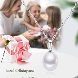 HXZZ Fine Jewelry Women Gifts 925 Sterling Silver Freshwater Cultured Teardrop White Pearl Pendant Necklace Single Pearl Anniversary Birthday for Women girlfriend Girls