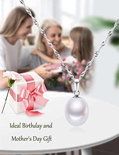 HXZZ Fine Jewelry Women Gifts 925 Sterling Silver Freshwater Cultured Teardrop White Pearl Pendant Necklace Single Pearl Anniversary Birthday for Women girlfriend Girls