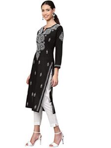 ada indian hand embroidered women's chikankari black cotton kurta kurti tunic a197536 (4x-large)