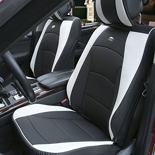 FH Group Car Seat Covers Front Set White Faux Leather Seat Cushions - Car Seat Covers for Low Back Seat, Universal Fit, Automotive Seat Covers, Airbag Compatible Car Seat Cover for SUV, Sedan, Van