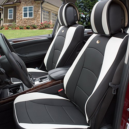FH Group Car Seat Covers Front Set White Faux Leather Seat Cushions - Car Seat Covers for Low Back Seat, Universal Fit, Automotive Seat Covers, Airbag Compatible Car Seat Cover for SUV, Sedan, Van
