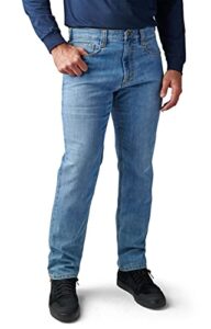5.11 tactical defender-flex straight jeans, mechanical stretch fabric, classic pockets, style 74477 long classic pants, 44wx30l, dark wash indigo