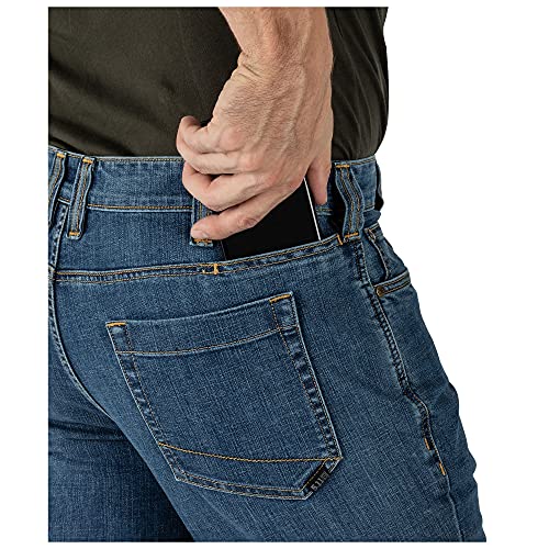 5.11 Tactical Defender-Flex Straight Jeans, Mechanical Stretch Fabric, Classic Pockets, Style 74477 Long Classic Pants, 44Wx30L, Dark Wash Indigo